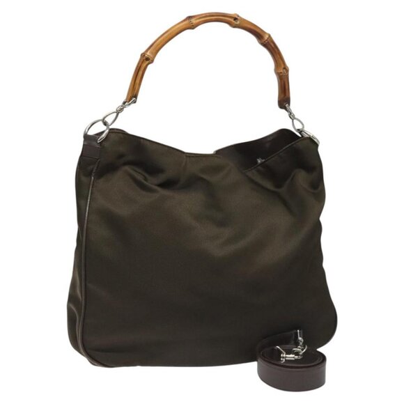 GUCCI Bamboo Hand Bag Nylon 2way Brown Silver 001 3754 15777 Auth bs22023 - Picture 1 of 15
